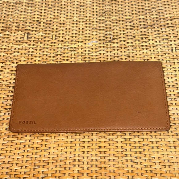 Fossil Adult Leather Tall Bifold Wallet Brown Card Holder Lined Logo Classic Y2K